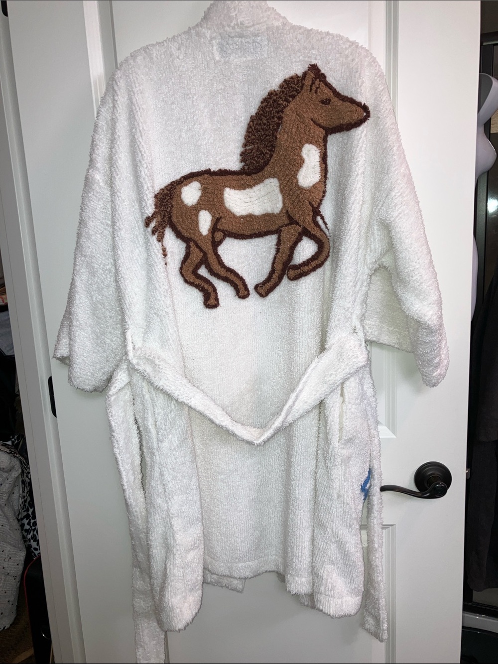 Canyon Group M L chenille vintage horse robe white blue brown